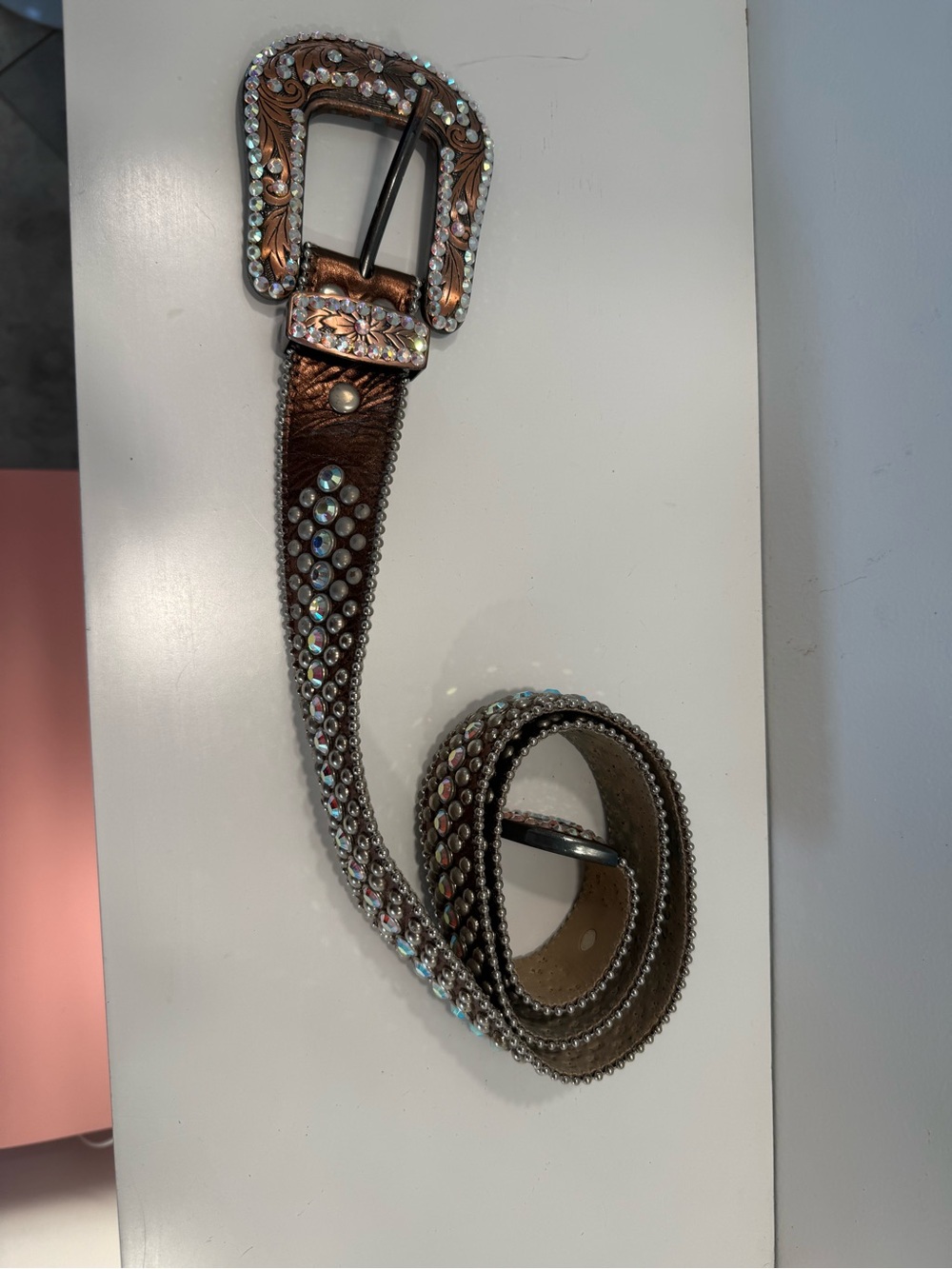 B.B. Simon Bronze Italian Leather and Swarovski Crystal Belt - Women’s